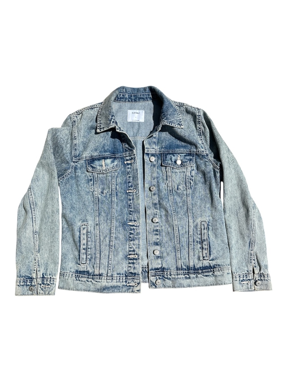 Old Navy Washed Light Blue Denim Jacket with American Flag